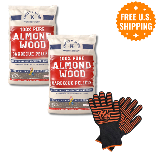 Pellet Pro Bundle: 2-Pack Almond Pellets (40 lbs) + High-Temp BBQ Gloves