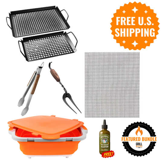 Blazing BBQ Bundle: Grilling Grids + Tongs + Carving Fork + Prep Tub + Grilling Mat + Free Sauce
