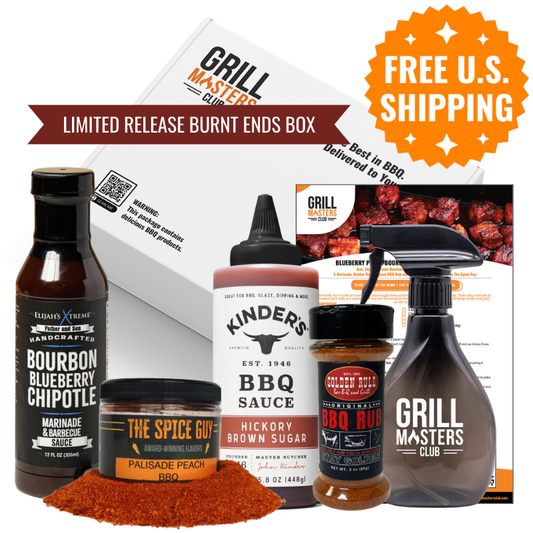 Boss of Burnt Ends BBQ Box contents: sauces, rubs, spray bottle and recipe card