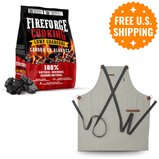Premium Canvas & Leather Grilling Apron + Lump Charcoal by FireForge Cooking (17.8 lb)