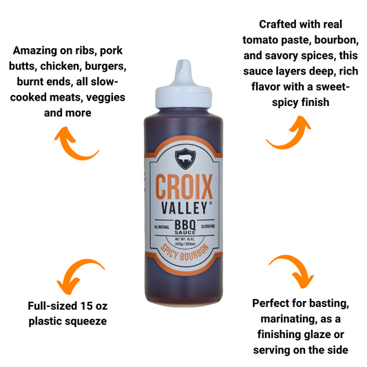 Croix Valley Foundry Series Spicy Bourbon BBQ Sauce 15 oz bottle infographic