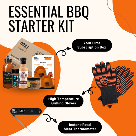 Essential BBQ Starter Kit: Curated BBQ Box + Grilling Gloves + Meat Thermometer