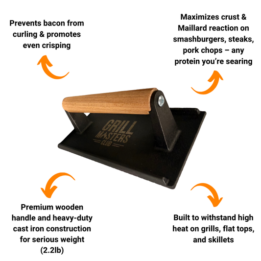 Heavy Cast Iron Bacon & Griddle Press by Grill Masters Club (2.2lb)