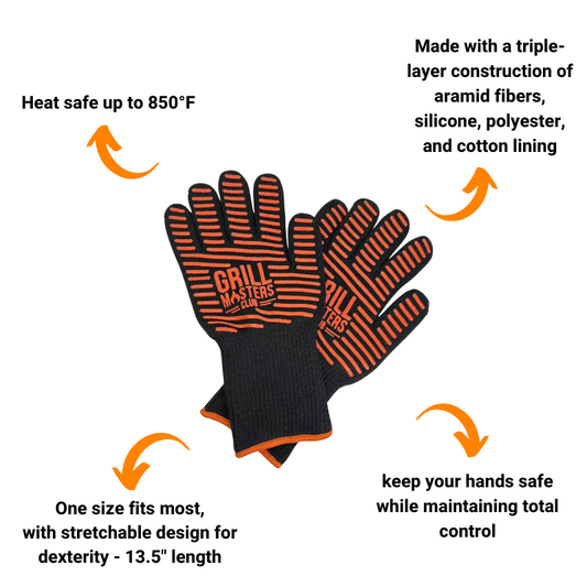 Grill Masters Club High Temperature Grilling & BBQ Gloves (Safe Up to 850°F)
