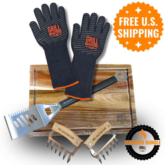 BBQ Essentials Bundle: Grilling Gloves, Cutting Board, Meat Claws & Spatula