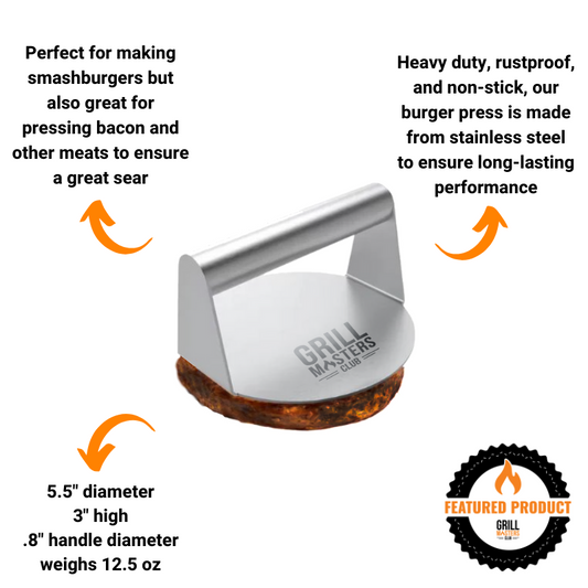Infographic of Stainless steel burger press by Grill Masters Club