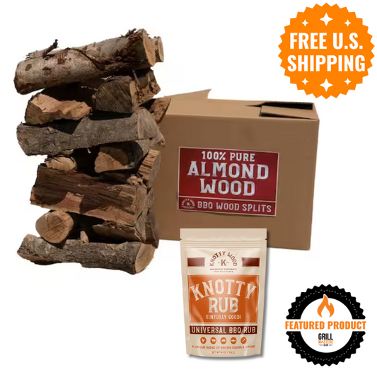 Knotty Wood Almond Wood Splits (46-50lb) & Knotty Rub (12 oz) Bundle