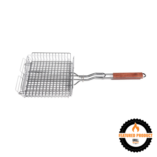 Chrome Grill Basket with Rosewood Handle by Outset