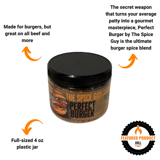 Infographic of Perfect Burger Seasoning by The Spice Guy - for Smashburgers and Cheeseburgers