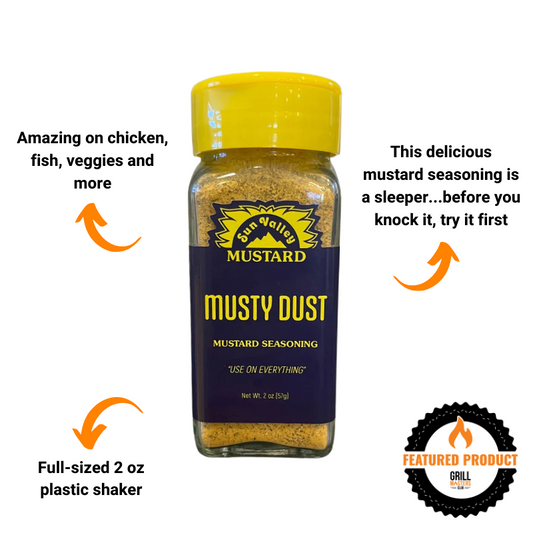 Sun Valley ‘Musty Dust’ Mustard Seasoning 2 oz shaker infographic