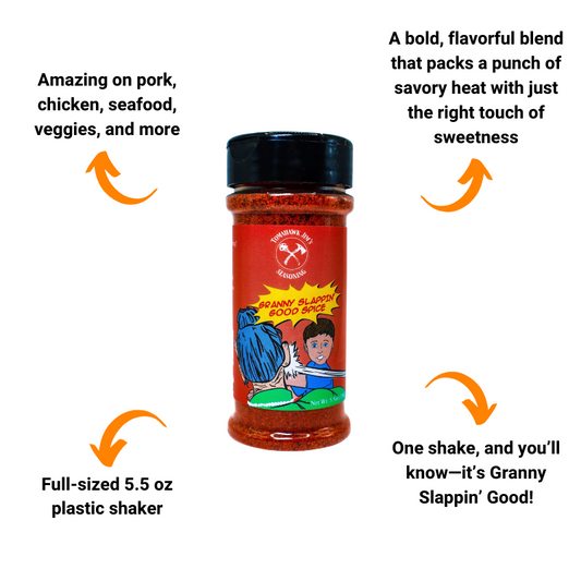 Tomahawk Jim’s Granny Slappin’ Good Spice 5.5 oz shaker infographic