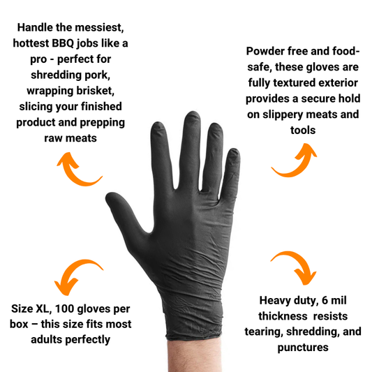 Black Disposable Nitrile Gloves for BBQ & Smoking - Heavy-Duty 6 Mil - 90 Count