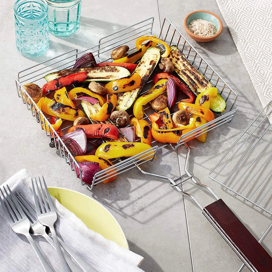 Chrome Grill Basket with Rosewood Handle by Outset