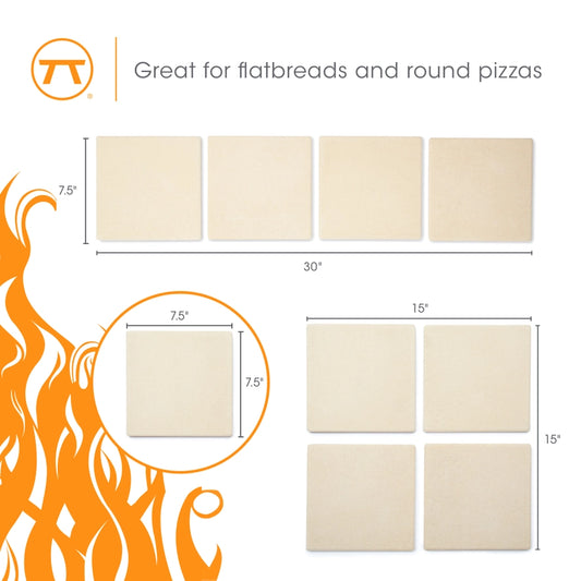 Outset Cordierite Pizza Stone Tiles - Set of 4 Personal 7.5" Grill & Oven Pizza Stones