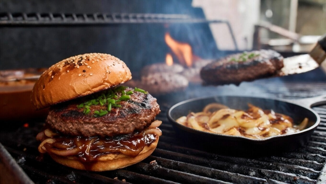 Mont Royal Steakhouse Burgers with Espresso BBQ Onions