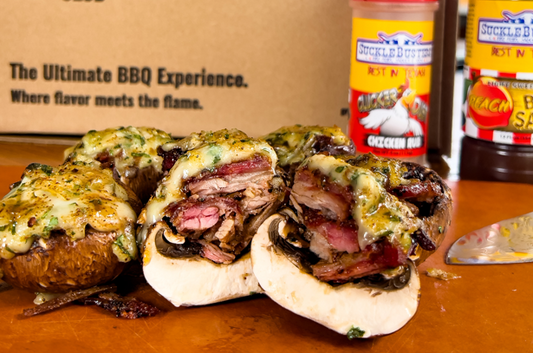 Brisket stuffed mushrooms, smoked brisket, bbq appetizers 