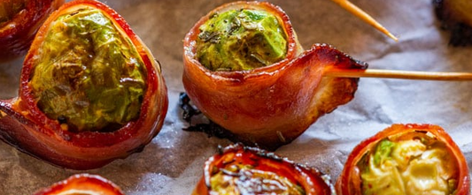 Bacon wrapped brussel sprouts, new years eve appetizers