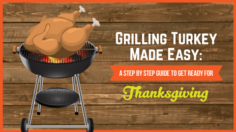 Whole grilled Thanksgiving turkey resting on a carving board beside a probe thermometer and carving knife