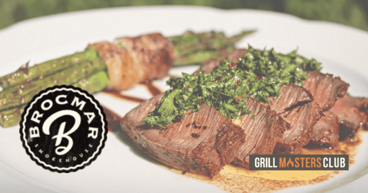 Fire Grilled Steak with Chimichurri and Bacon-Wrapped Asparagus