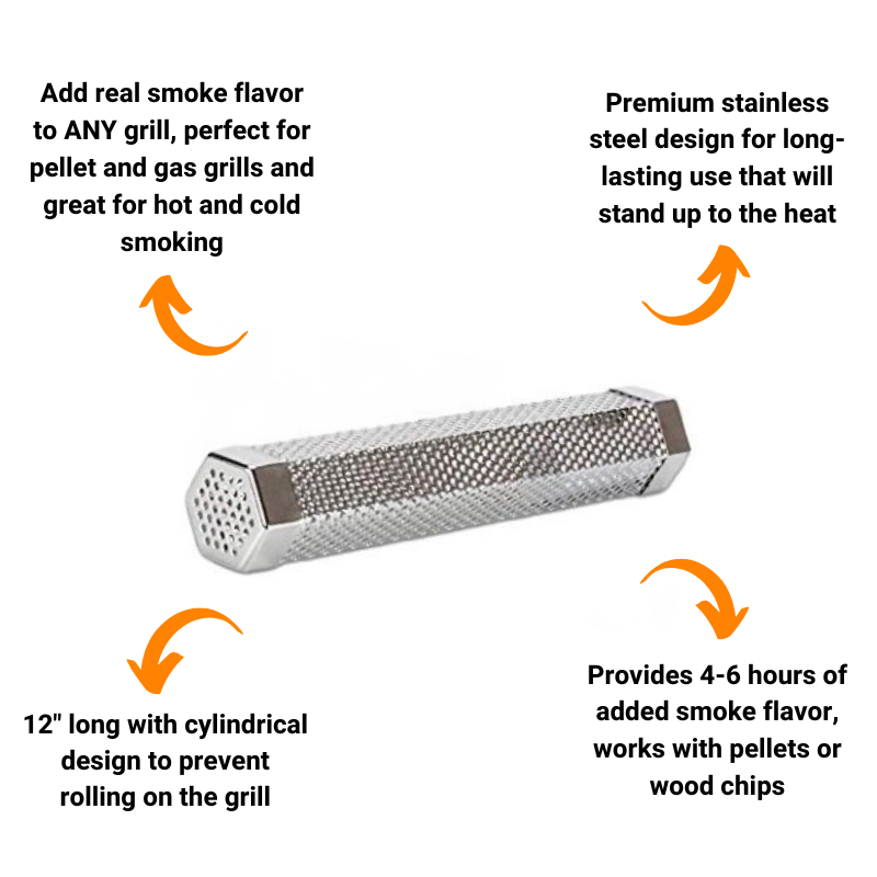 12" BBQ Smoke Tube for Pellet & Gas Grills - Stainless Steel, 4–6 Hour Smoke