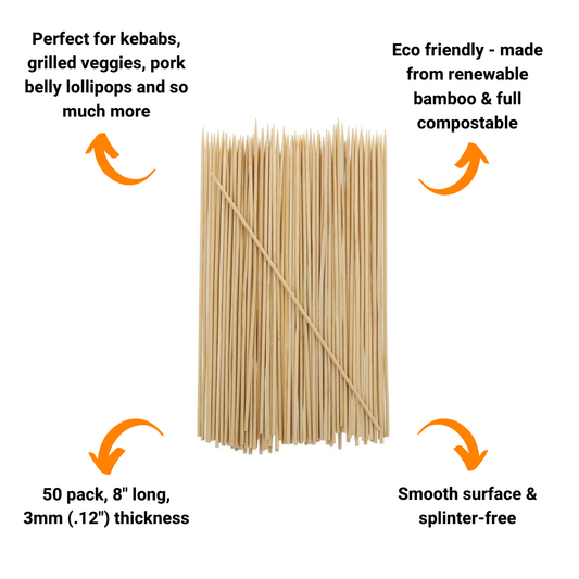 8" Round Bamboo Skewers (50 count)