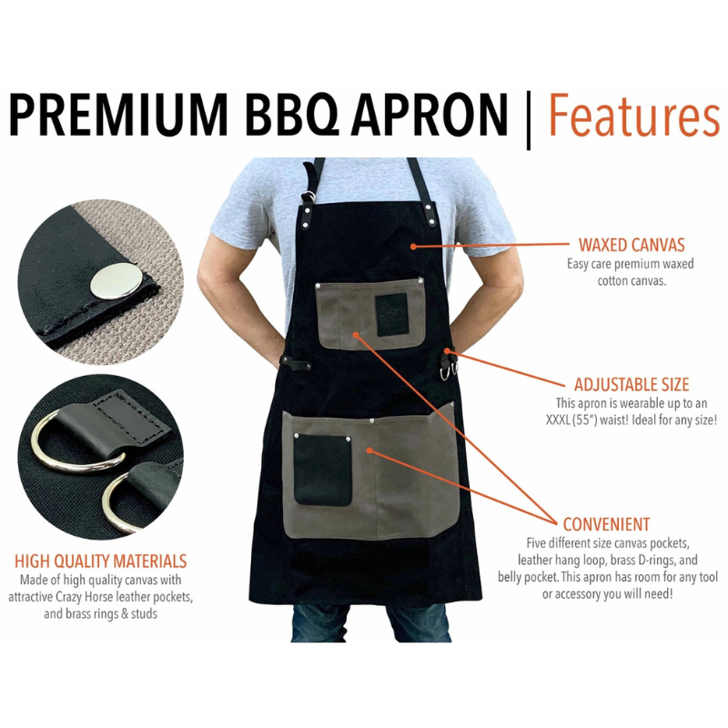 Premium Black Waxed Canvas & Leather Grilling Apron by The BBQ Butler