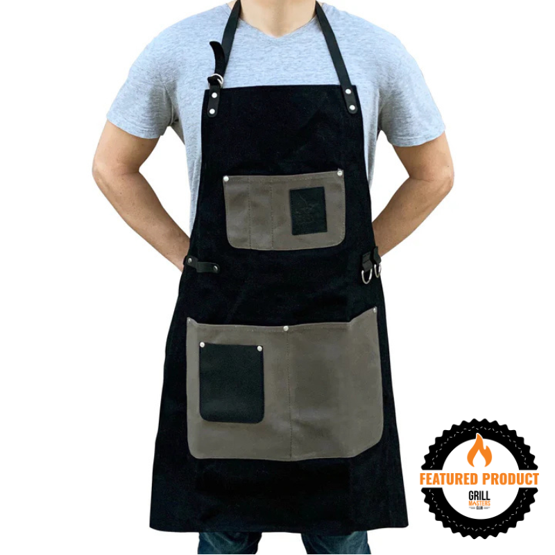 Premium Black Waxed Canvas & Leather Grilling Apron by The BBQ Butler