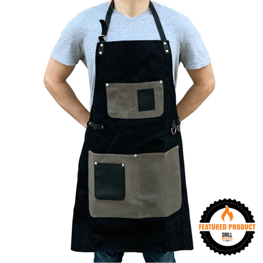 Premium Black Waxed Canvas & Leather Grilling Apron by The BBQ Butler