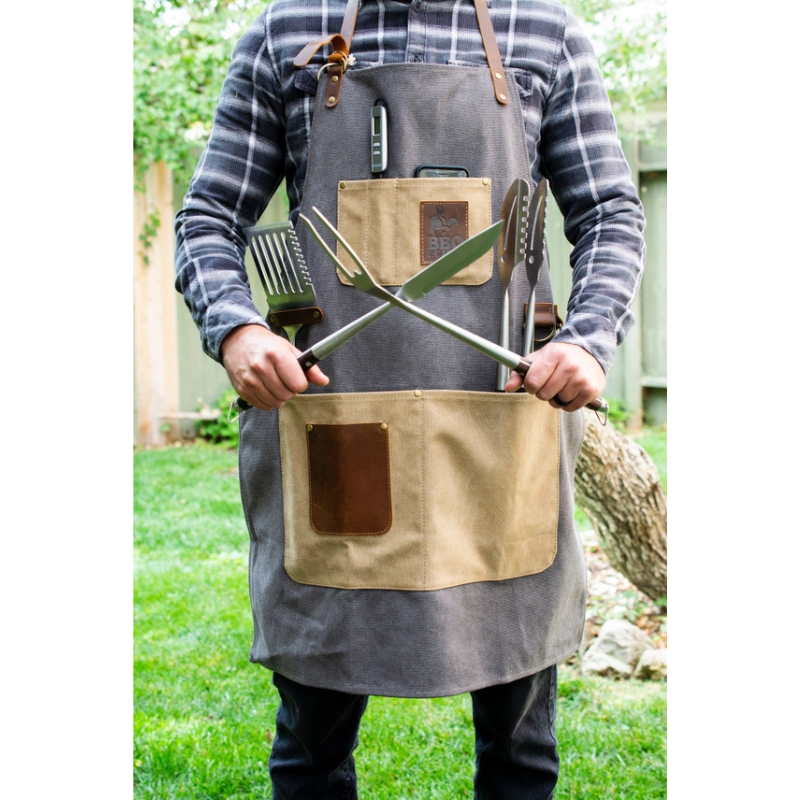 Premium Grey Canvas & Leather BBQ Apron by The BBQ Butler