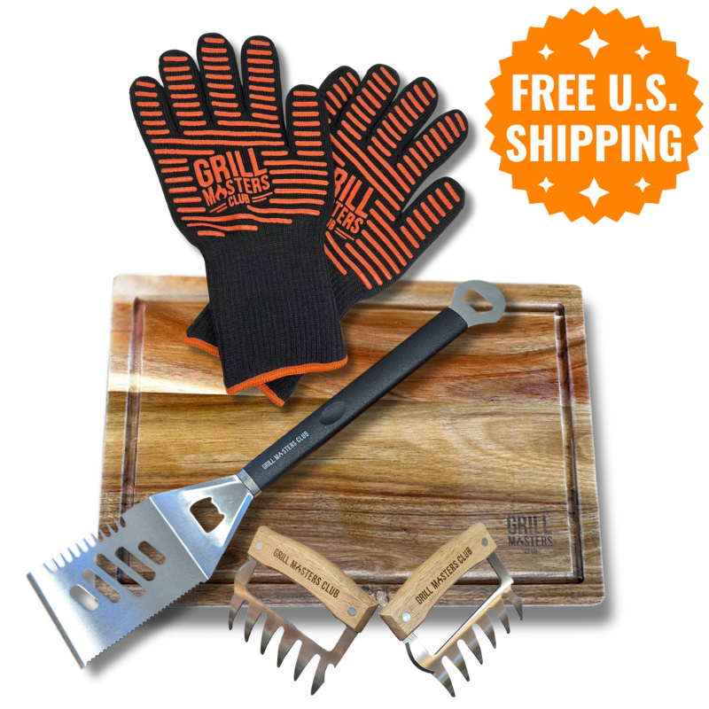 BBQ Essentials Bundle: Grilling Gloves, Cutting Board, Meat Claws & Spatula