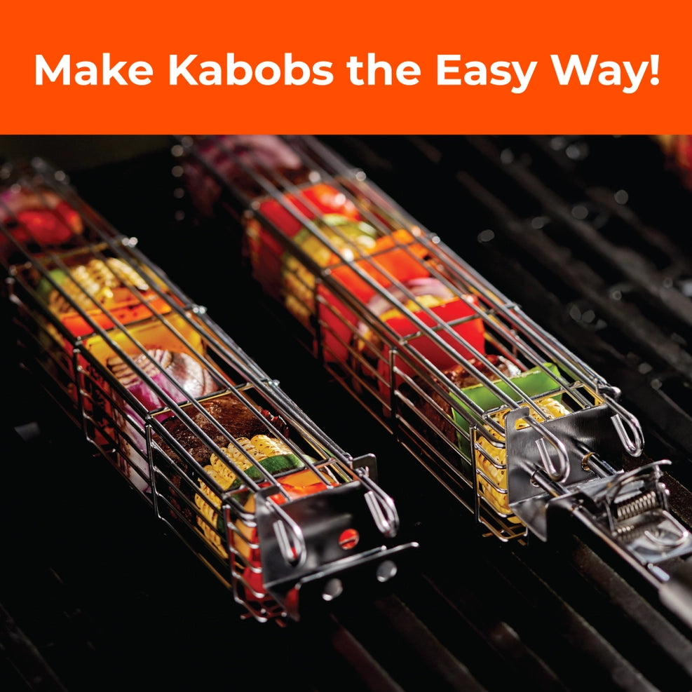 Stainless Steel Kabob Grilling Baskets with Removable Handle by Braize (2-Piece Set)