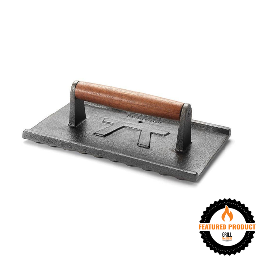 Heavy Duty Cast Iron Grill Press with Rosewood Handle by Outset (5" x 9")