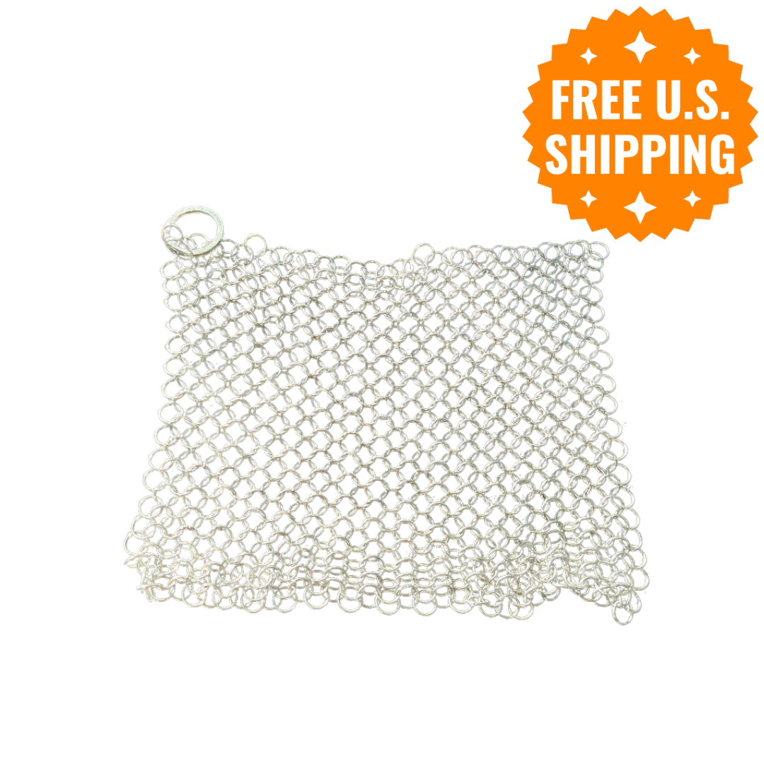 Chain Mail Cast Iron Scrubber (8" x 8") - Stainless Steel Grill & Skillet Cleaner