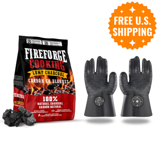 MagneCHEF Grilling Gloves + Lump Charcoal by FireForge Cooking (17.8 lb)
