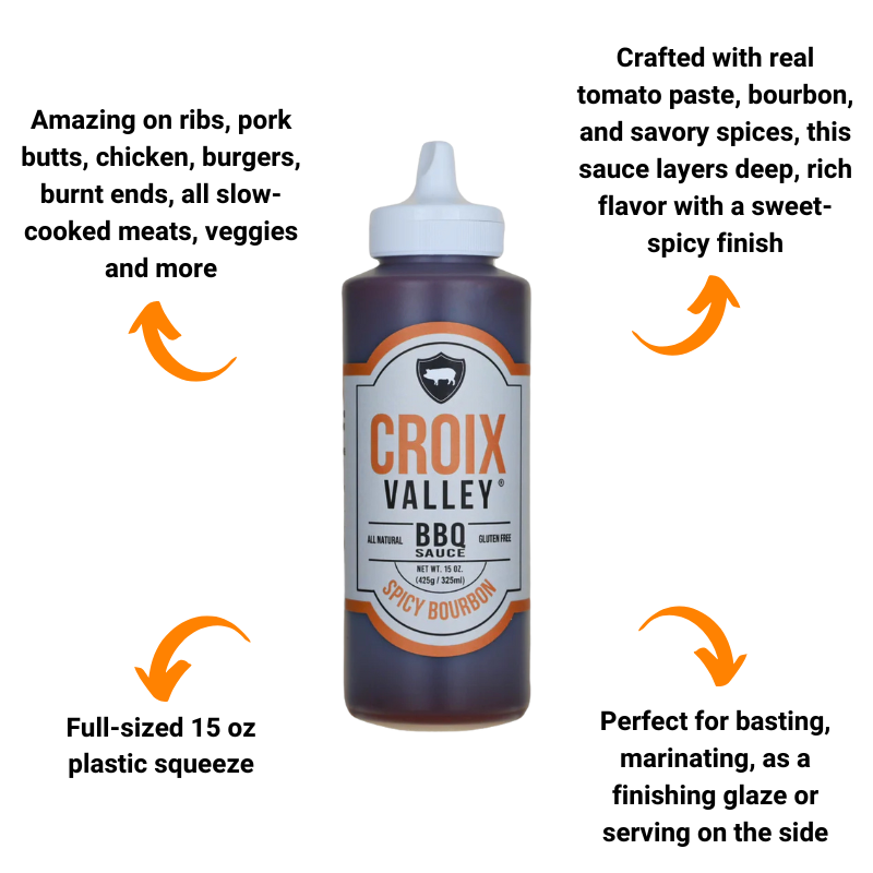 Croix Valley Foundry Series Spicy Bourbon BBQ Sauce 15 oz bottle infographic