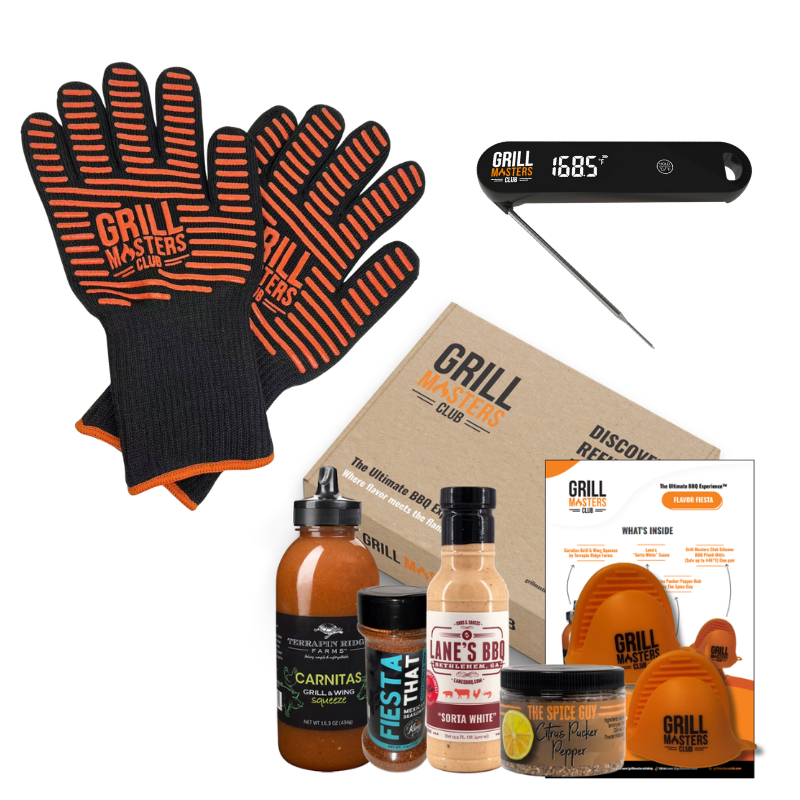 Essential BBQ Starter Kit: Curated BBQ Box + Grilling Gloves + Meat Thermometer