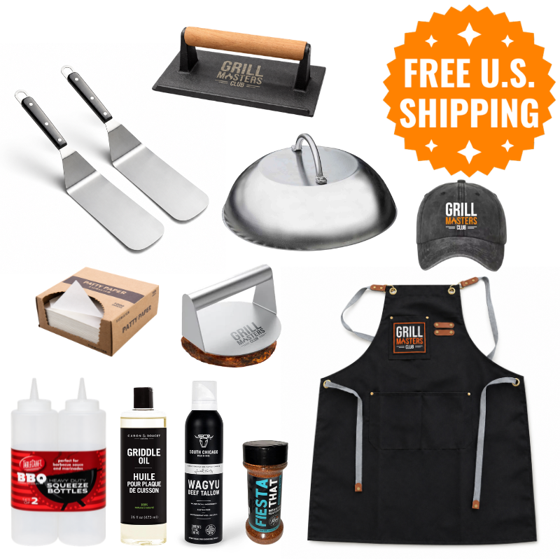 Flat Top Ultimate Kit: 12-Piece Griddle Set with Spatulas, Cast Iron Press, Melting Dome, Beef Tallow + More