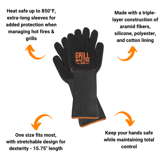 Extra Long High Temperature Grilling & BBQ Gloves by Grill Masters Club (Safe Up to 850°F)
