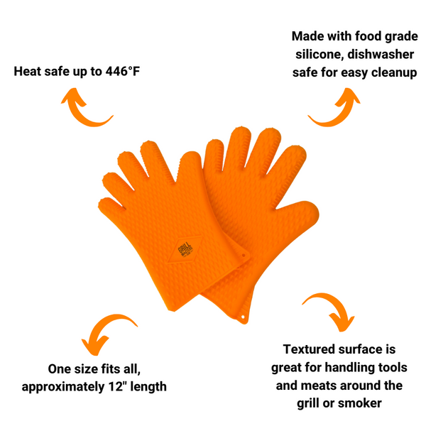 Grill Masters Club Silicone BBQ Gloves (Dishwasher Safe, Heat Safe to 446°F)