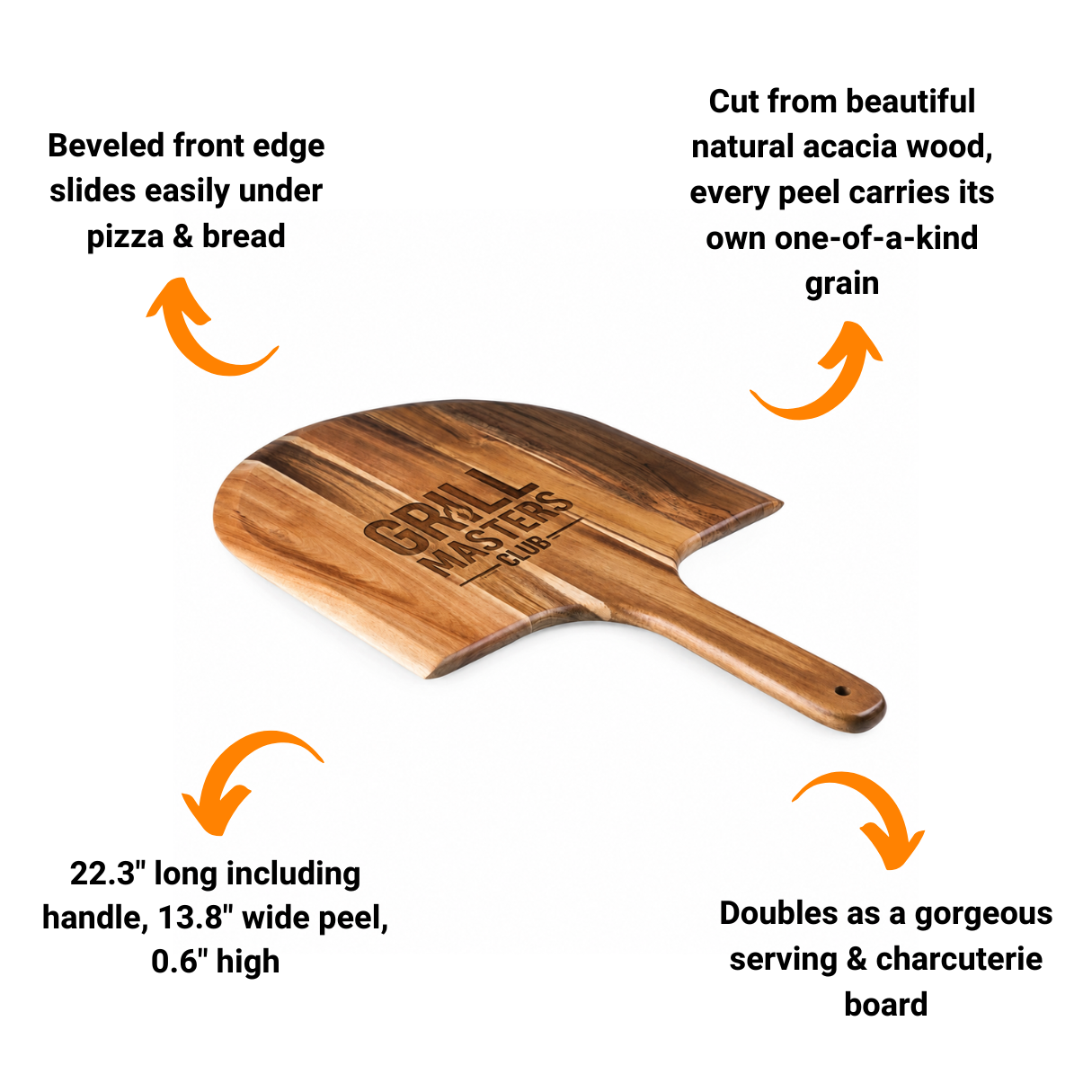 Grill Masters Club Acacia Wood Pizza Peel & Serving Board (22" x 14")
