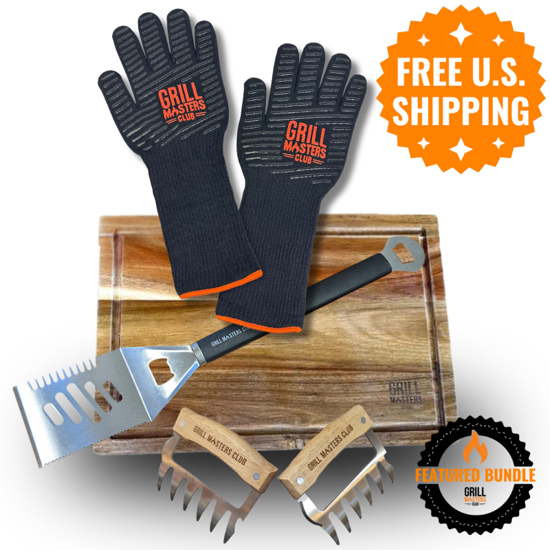 BBQ Essentials Bundle: Grilling Gloves, Cutting Board, Meat Claws & Spatula