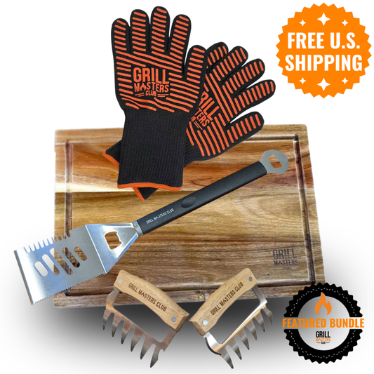 BBQ Essentials Bundle: Grilling Gloves, Cutting Board, Meat Claws & Spatula