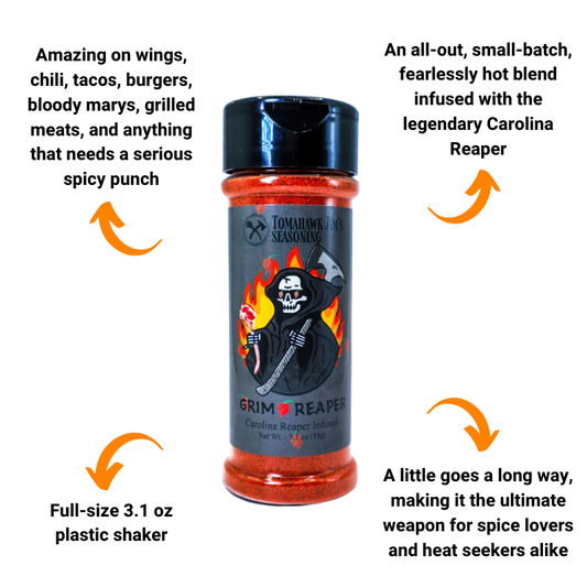 Tomahawk Jim’s Grim Reaper Seasoning (3.1 oz) - Carolina Reaper Infused Rub