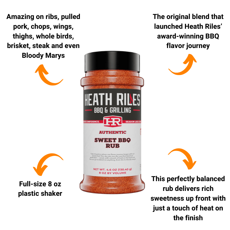 Heath Riles Sweet BBQ Rub (8 oz) - For Ribs, Pork, Chicken & More
