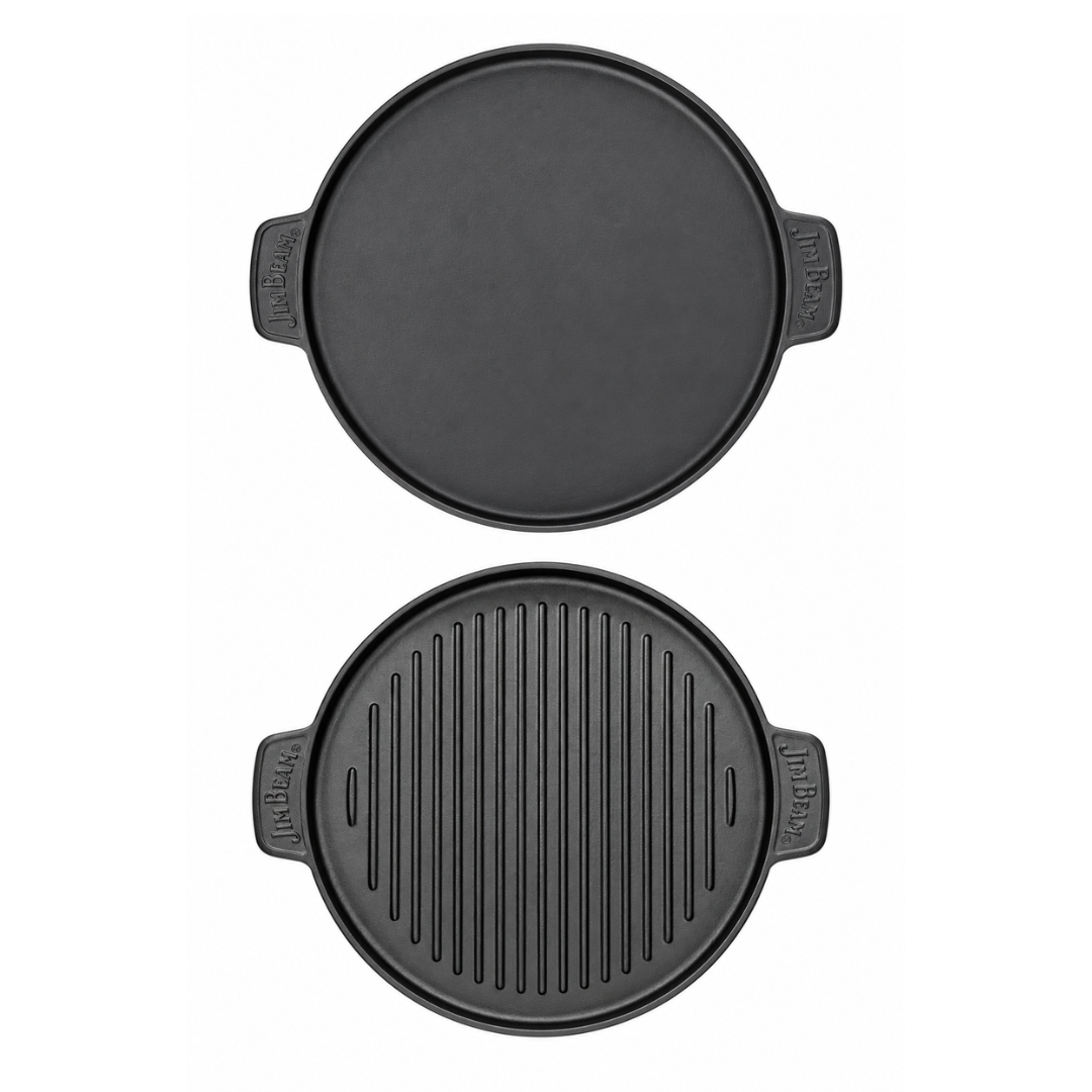 Jim Beam 12" Round Cast Iron Reversible Grill & Griddle Pan: Pre-Seasoned with Dual Handles
