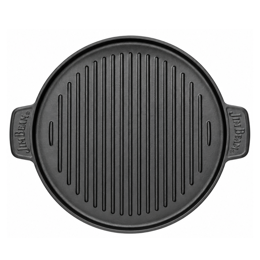 Jim Beam 12" Round Cast Iron Reversible Grill & Griddle Pan: Pre-Seasoned with Dual Handles