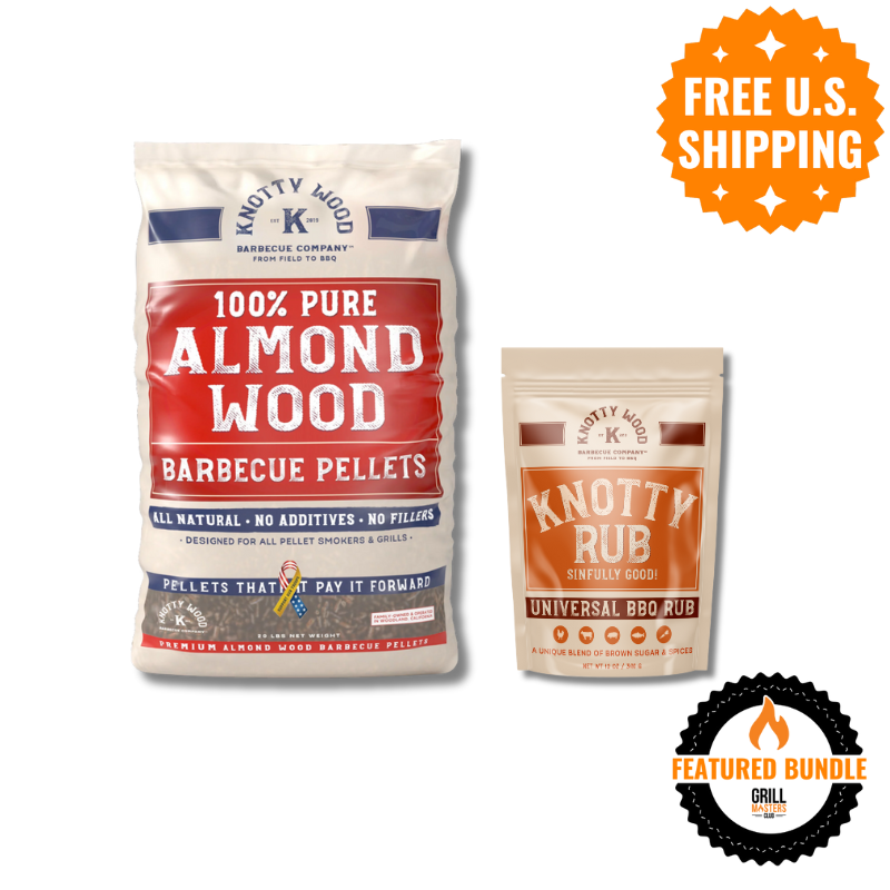 Almond Wood BBQ Pellets (20lb) + Knotty Rub (12 oz) by Knotty Wood