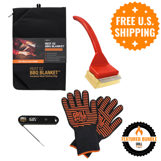 Multi-tasker BBQ Essentials Bundle: Resting Blanket + Grilling Gloves + Grill Rescue Grill Brush