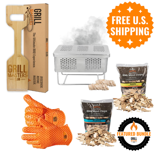 Never Quit Smoking Bundle: Grill Scraper + Smoke Box + Apple & Hickory Wood Chips + BBQ Gloves