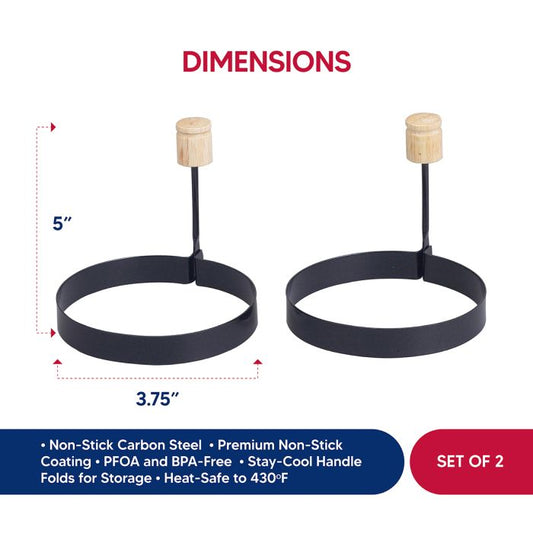 Flat Top Egg Rings, Non-Stick, Bun-Size 3.75" (Set of 2)